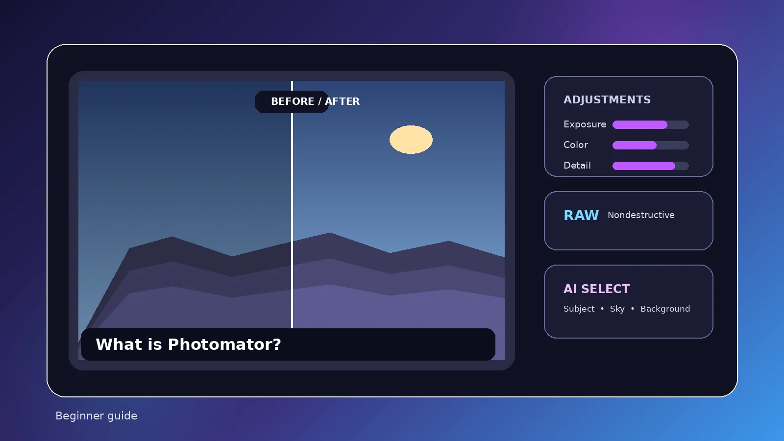 Original editorial illustration for What Is Photomator? Complete Beginner's Guide